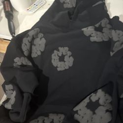 Black on black denim tears hoodie