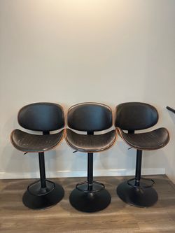 Set of 3 Adjustable Mid-Century Modern Style Swivel Bar Stools