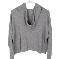 Gray Waffle Knit Hooded Sweater