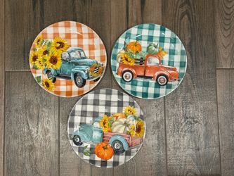 Fall Harvest Truck Decorative Plates Set of 3