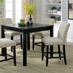RUSTIC ANTIQUE BLACK 5 PIECE COUNTER HEIGHT DINING TABLE SET