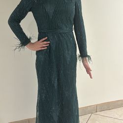 Formal Green Glitter Dress, Pont Life – Feathers, Sequins, Fit S/M – New w/ Tags