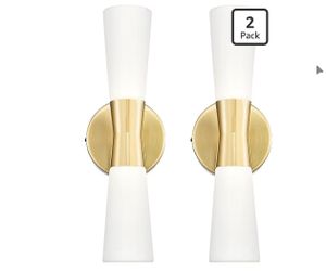 kudos Bathroom Sconces Set of 2,16inches Gold Wall Sconces, Modern Bathroom Light Fixtures with Milk White Glass
