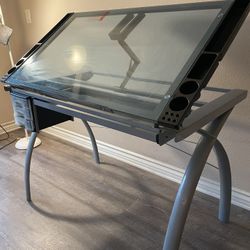 Glass Crafting And Drafting Table/Desk With Drawers