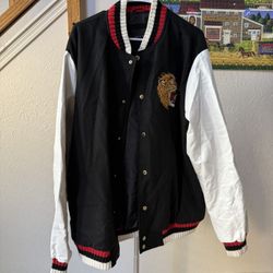 Varsity Jacket 2XL – Black & White with Lion Patch 
