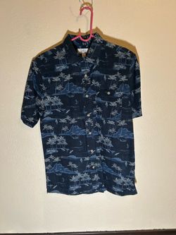 Men’s Hawaiian boat palm tree button up pocket t shirt