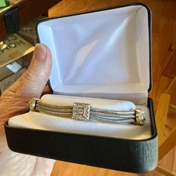 Silver triple snake chain Bracelet with gemstone clusters