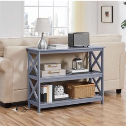 Console Table with Power Outlet, 3 Tier Narrow Sofa Couch Table with Storage Shelves, Wood Entryway Table Side Table for Living Room, Hallway, Entranc