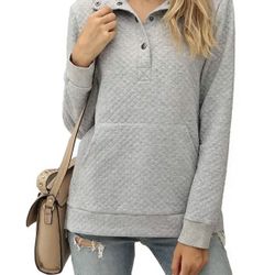  Romanstii Women's Plain Casual Ladies Sweatshirts Soft Lightweight Stand Collar Pullovers Tops with Pocket size:XL