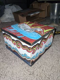 Hand made wooden box w/ lid. Original artwork.