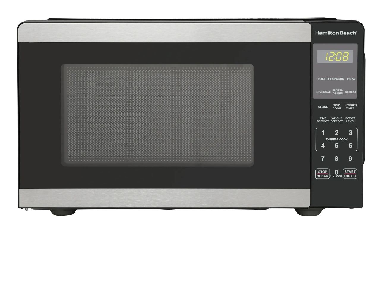 Hamilton Beach 0.9 Cu ft Countertop Microwave Oven, 900 Watts, Stainless Steel, New