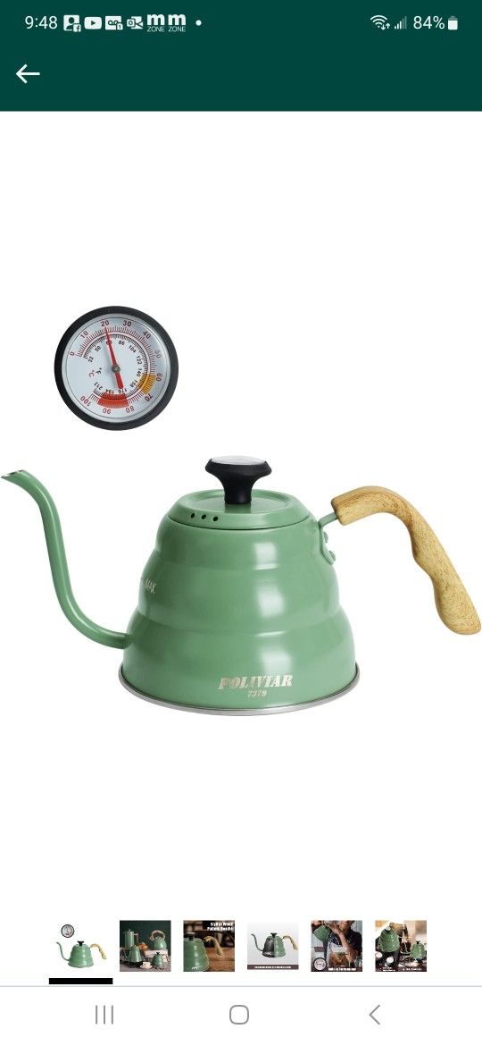 POLIVIAR Pour Over Coffee Kettle, 32oz Built-in Thermometer for Tea and Coffee, Gooseneck Kettle Spout Pots with Exact Temperature, Food Grade Stainle