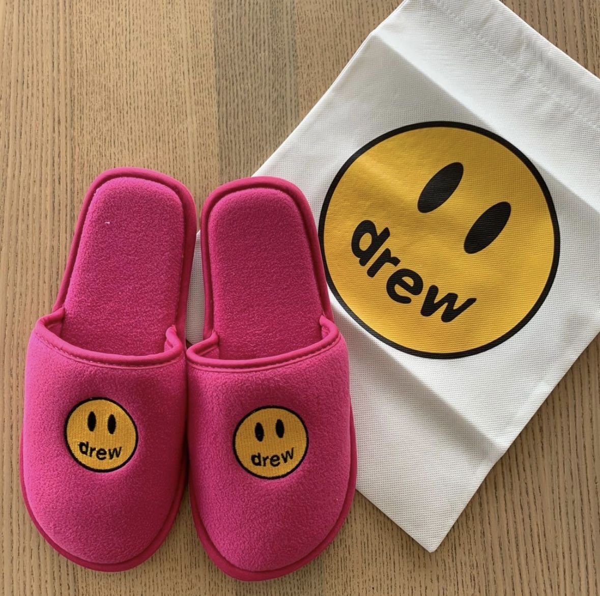 size L/XL Drew House slippers mascot face magenta Justin Bieber slides new Pink House Shoe