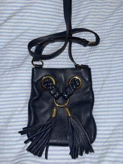 Michael Kors Navy Blue Camden Pebbled Leather Tassel Crossbody Purse Bag