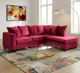 Burgundy Velvet Sectional Sofa – Modern & Comfortable