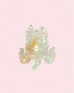 Golden Healer Clear Quartz Crystal Turtle with Orange Inclusions