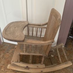 Vintage adjustable Wooden Wood Children's baby toddler high chair Rocking Chair