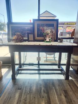 trestle table with a centered drawer