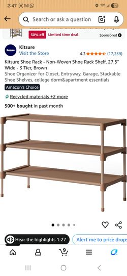 Shoe Rack - Non-Woven Shoe Rack Shelf, 27.5' Wide - 3 Tier. Brown
Shoe Organizer for Closet, Entryway, Garage, Stackable Shoe Shelves, college dorm&ap