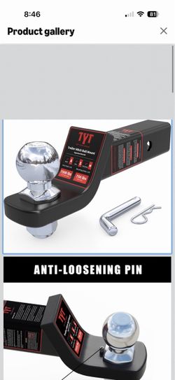 TYT Trailer Hitch Ball Mount with 2 Inch Ball & Pin, Fits 2 Inch Receiver, 7500lbs, 2 Inch Drop, Upgraded Hitch Kit Black with Anti-Rattle Pin