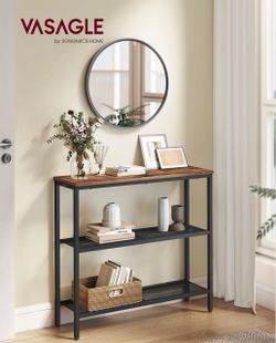 Console Table, Easy Assembly, 80 x 24 x 32 cm Hallway Table, One-Piece Top, Rustic Brown and Matte Black, Dacey Collection LNT037KD01