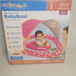 SwimSchool Level 1 Baby Boat Float W Canopy Pink 6-24months