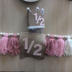 Baby Girl Half Birthday Crown And Banner 