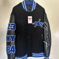 BRAND NEW AWAKE JORDAN VARSITY JACKET WITH BLUE SNAKE SKIN SLEEVES