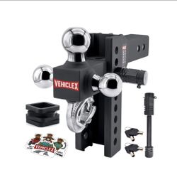 Adjustable Trailer Hitch for 2.5" Receiver, Tri-Ball Mount with Tow Hook, 8" Drop, Keyed-Alike Pin Locks, Galvanized & Powder-Coated Steel