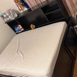 Full Side Black Wood Bookcase Corner Bed With Twin Trundle | Captain | Shelves