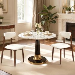 2 brand new modern dining chairs - beige upholstered on solid wood frame and legs
