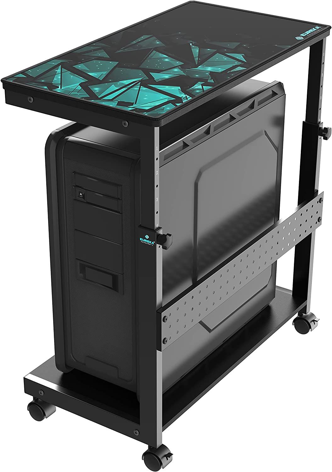 EUREKA ERGONOMIC Height Adjustable Computer Tower Stand, 2-Tier ATX-Case CPU Holder Cart Under Desk Mobile PC Laptop Standing Table Home Office Gaming