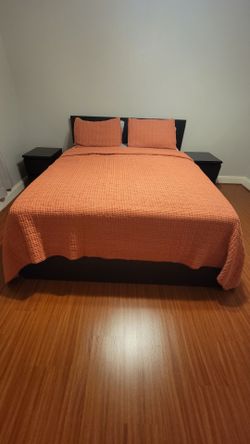 IKEA Queen Frame (Plus Mattress and two nightstands with glass-too)