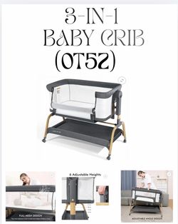 3-in-1  🆕 but open box 📦 Baby Bassinet, Bedside Sleeper & Rocking Bassinet for Newborns, 6-Level Adjustable Height, Portable Folding Crib with Wheel
