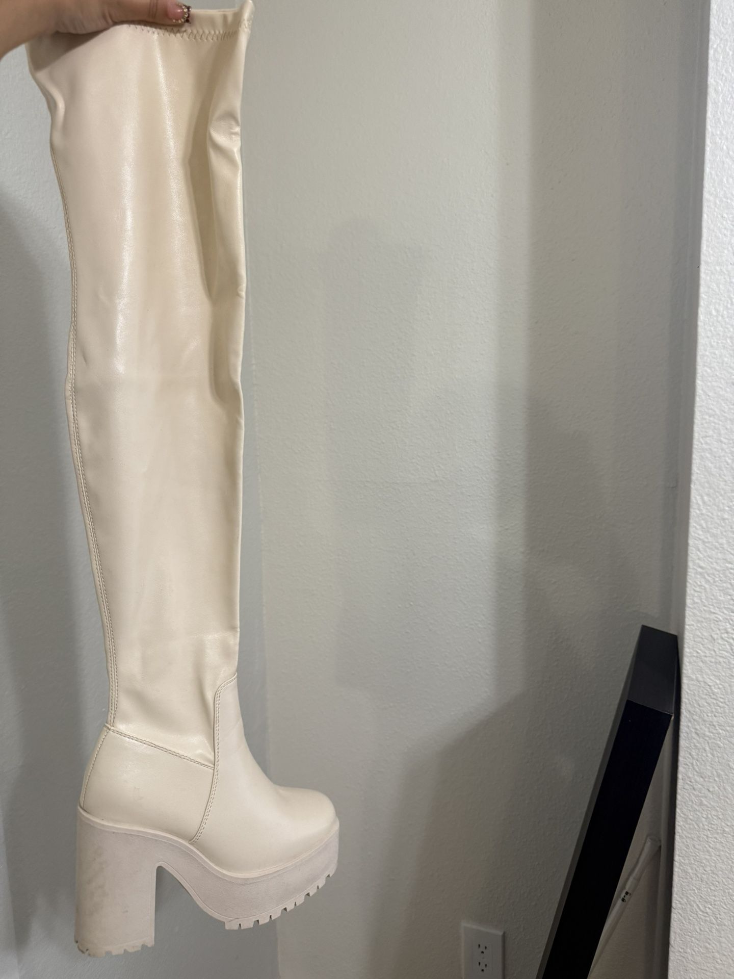 Beige Thigh High Boots