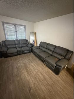 Grey leather sofa