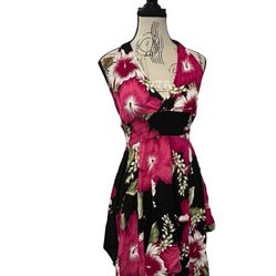 Advance Brand Y2K Dress Hibiscus Tropical Floral Halter Dress