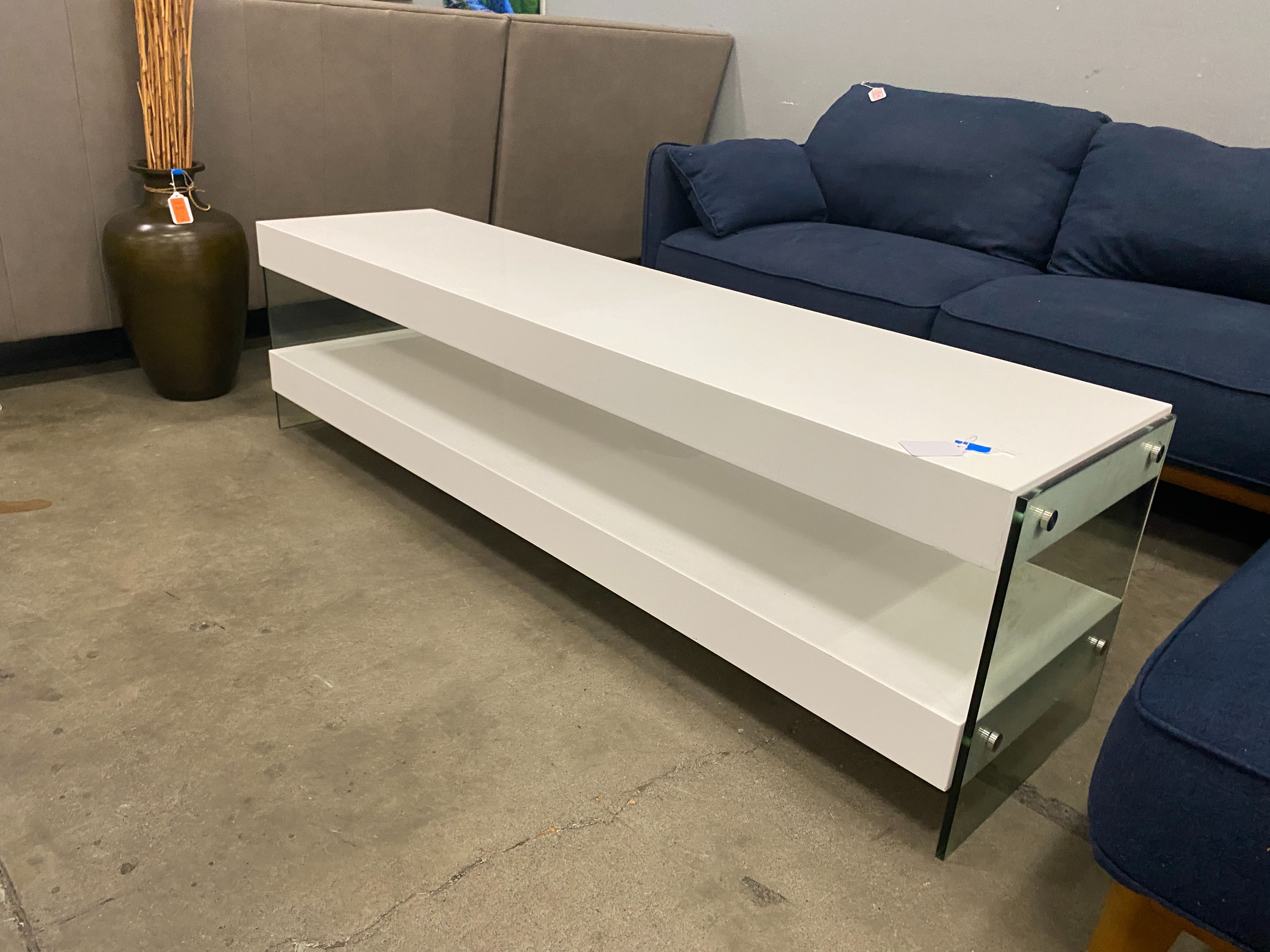 THONE Modern White Acrylic and Glass TV Stand