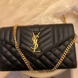 Grain Embossed Diamond Chain Quilted Leather Wallet Crossbody Shoulder Bag Womens Black