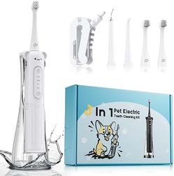 Dog Tooth Brushing Kit, 3 in 1 Dog Electric Toothbrush with Water Flosser, Dog Teeth Cleaning Tools with 3 Modes, Deep Cleaning Kit for Dogs and Cats,