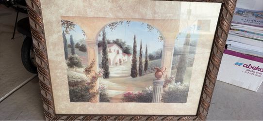 framed artwork vintage 2004 lithograph print titled Tuscan View I by artist Vivian Flasch