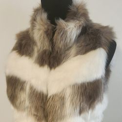 White House Black Market Faux Fur Vest, Ivory/Brown, Size XXS 
