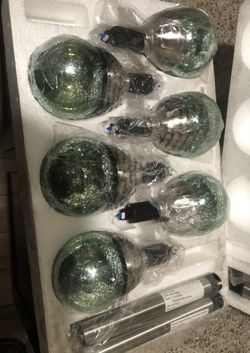 6PK SOLAR STEEL MERCURY GLASS PATHWAY LIGTH- AQUA ..