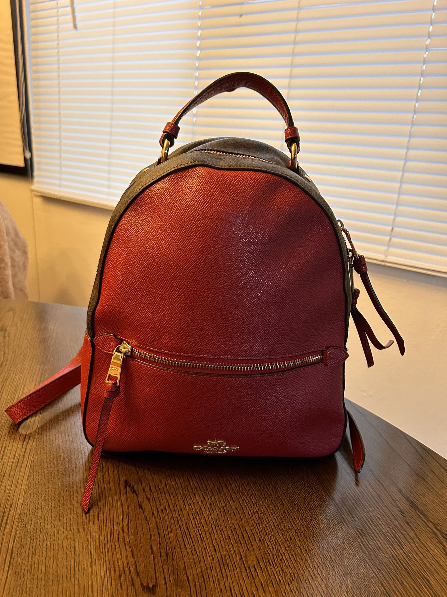 COACH JORDYN BACKPACK - RED AND BROWN