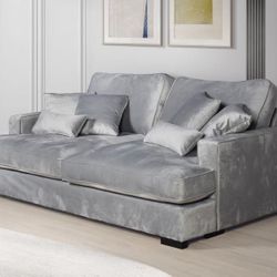 Grey Velvet Over Sized Loveseat Pillows Included Black Legs Brand New In Box Firm Price $499