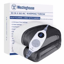 Westinghouse Heated Throw Blanket, Electric Blanket Throw with 6 Heating Levels and 2-10 Hours Time Settings, Flannel to Sherpa Super Cozy Heated Blan