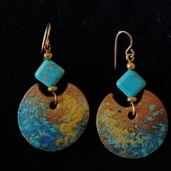 HSN- COPPER& HANDPAINTED LEATHER TURQUOISE EARRINGS
