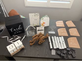 Wedding Decor Bundle – Acrylic Signs, Table Numbers, Card Box & More – $200 OBO