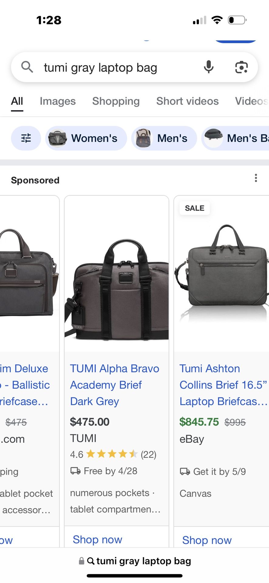 Tumi Gray Leather Bag Retail $799