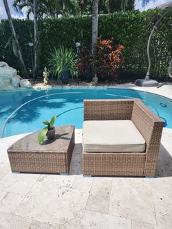 Chair And Table With Glass (Cushion Is Not Included)
